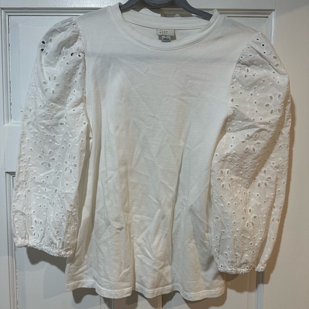 Target (A New Day) eyelet puff sleeve top in white, size small
